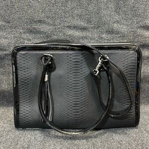 MY BEST FRIEND IS A BAG Black Patent Faux Snakeskin Laptop Computer Tote Satchel